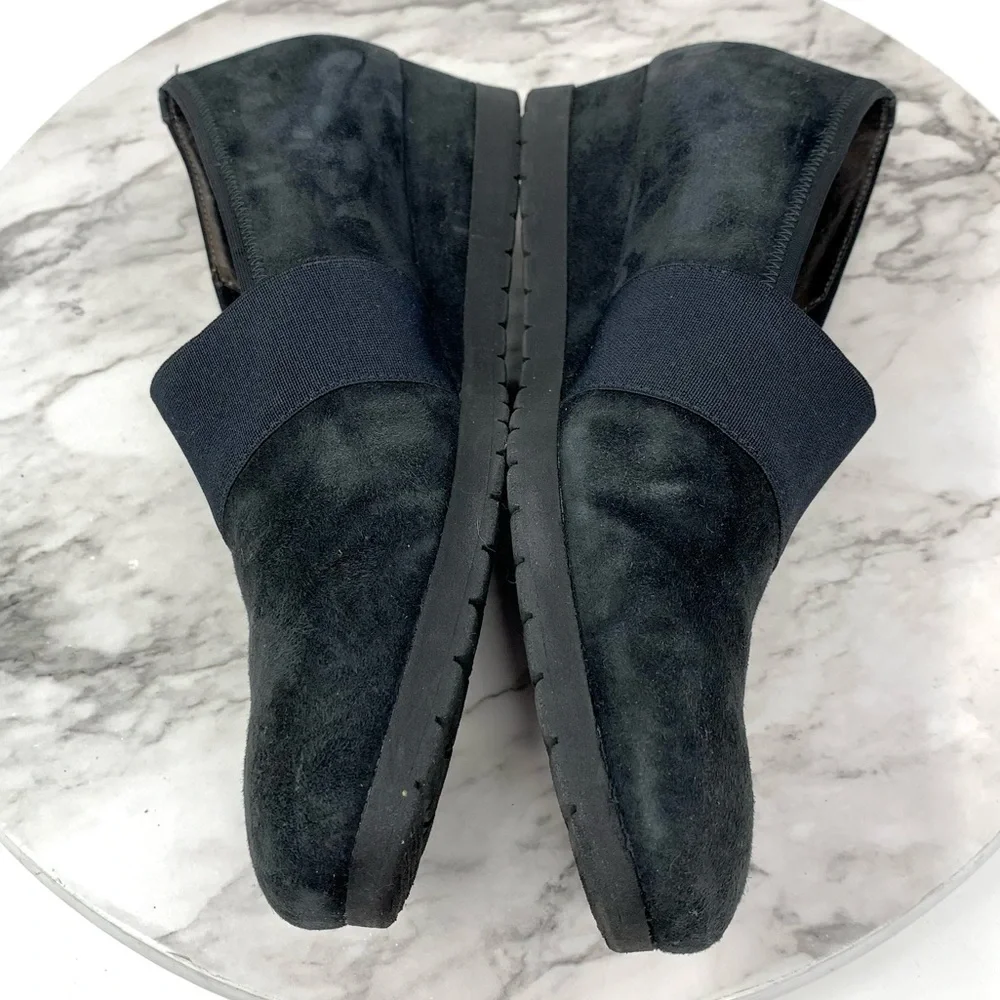 Gabor Classic Black Suede Slip-On Comfort Wedge Loafers 7.5 Preppy Sporty Chic